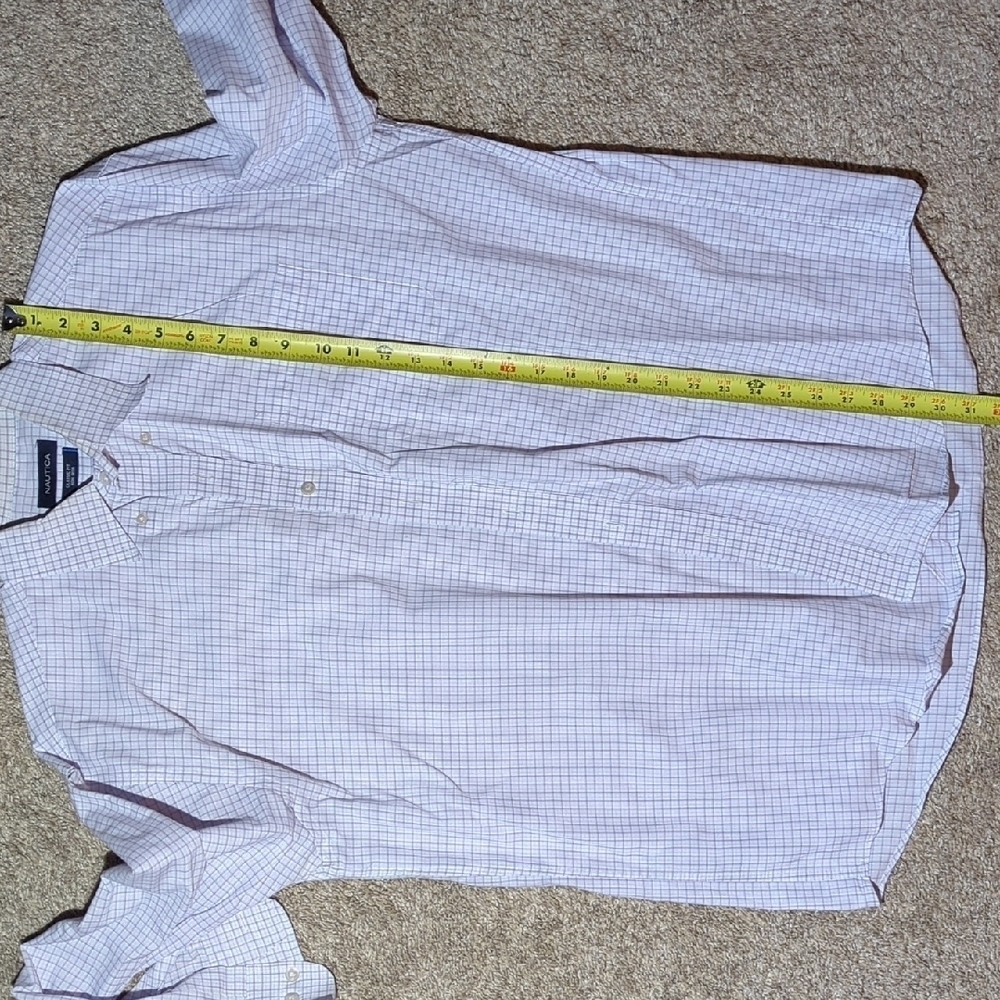 Nautica Men's White and Blue Plaid  Dress Shirt - Picture 7 of 8